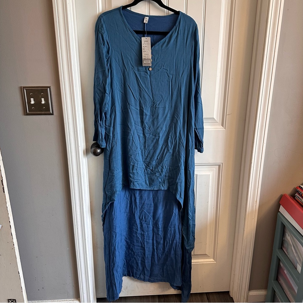 Boho Layered Maxi Dress by Hanyi Fushi flowy NWTS XL teal dress lagenlook vibes